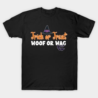 Trick or Treat Woof or Wag Funny Dog Halloween T-Shirt